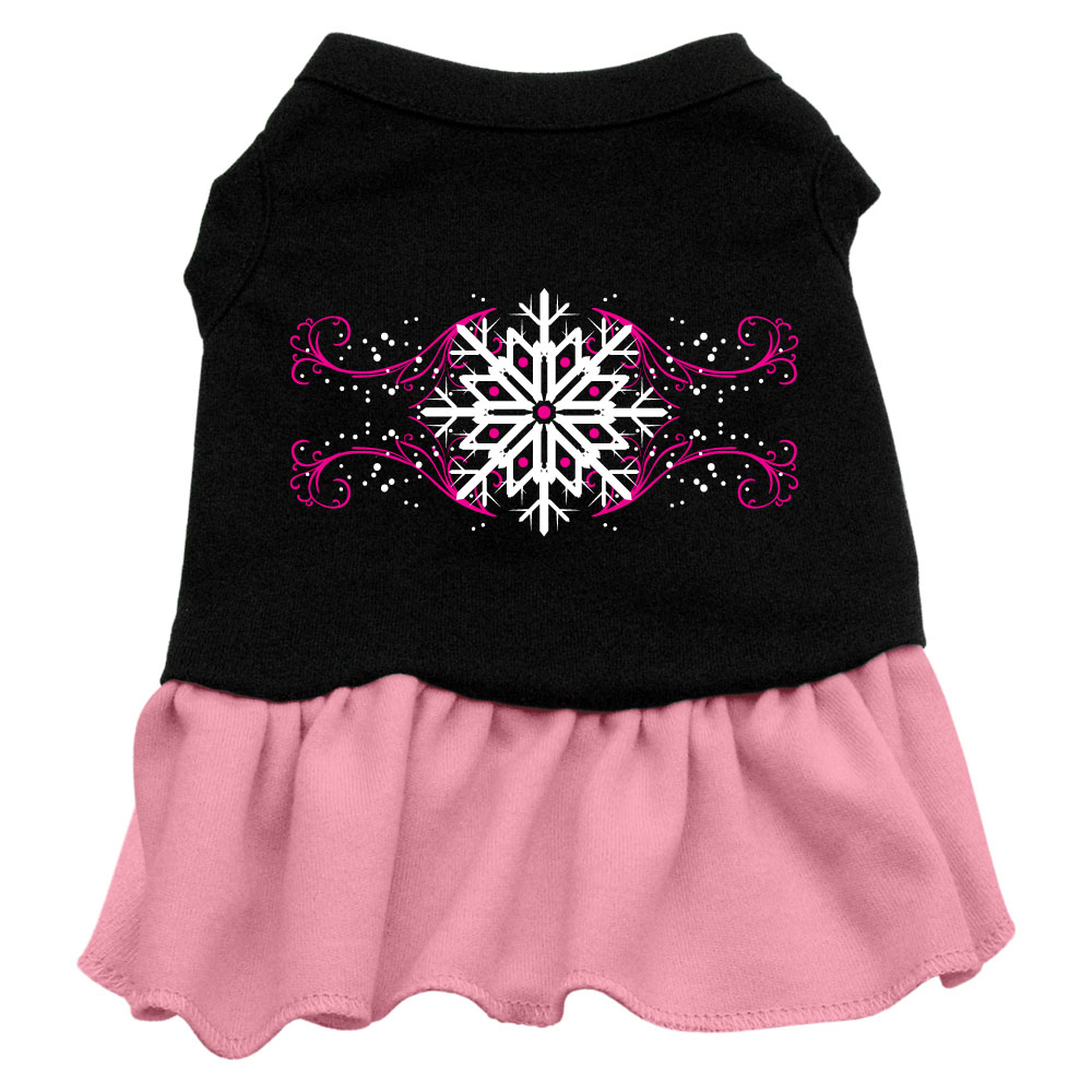 Pink Snowflake Screen Print Dress Black with Pink XXL